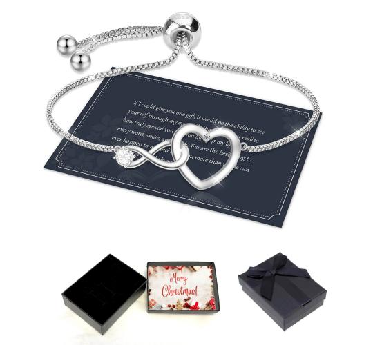10 pcs - Silver Exquisite Women Adjustable Infinity Heart Bracelet with Christmas Gift Box|GCJ188-Silver -XmasBox|UK SELLER