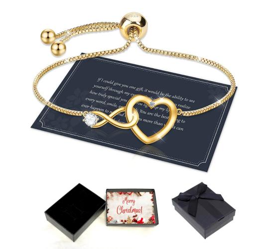 10 pcs - Gold Exquisite Women Adjustable Infinity Heart Bracelet with Christmas Gift Box|GCJ188-Gold-XmasBox|UK SELLER