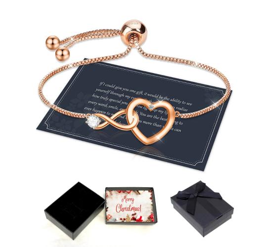 10 pcs - Rosegold Exquisite Women Adjustable Infinity Heart Bracelet with Christmas Gift Box|GCJ188-rosegold-XmasBox|UK SELLER