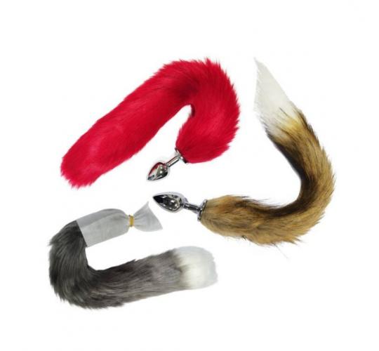 10 pcs - Soft Fox Tail Metal Butt Plug in 3 Colours - Random Colours|GCAP090-Beige/Grey/Red|UK SELLER
