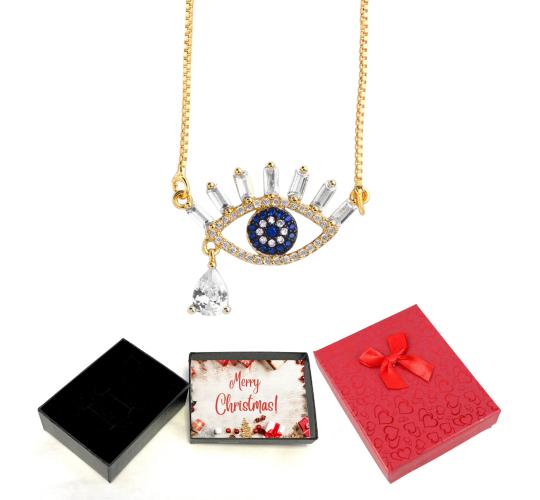 10 pcs - Blue Eye Zircon Necklace in a Gold Tone With Christmas Gift Box|GCC076-blue eye-XmasBox|UK SELLER