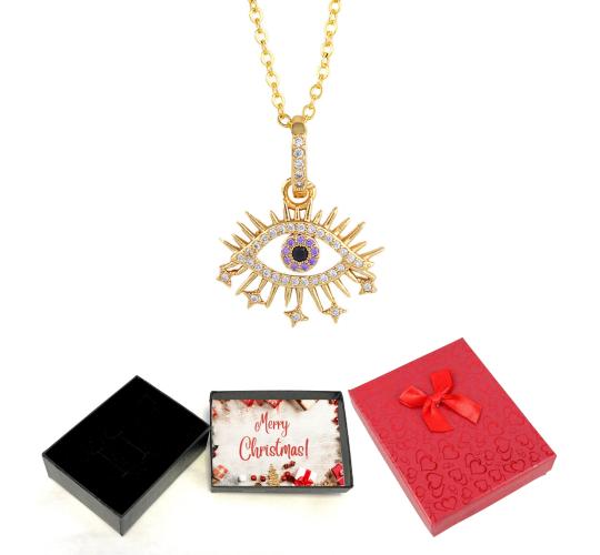 10 pcs - Diamond Eye Zircon Necklace in Gold Tone With Christmas Gift Box|GCC076-Diamond eye-XmasBox|UK SELLER