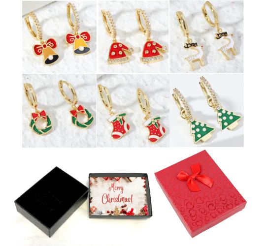 20 pcs - 2 Pairs of Cute Christmas Drop Earrings With Christmas Message Box - Random Colour - 10 Sets|GCJ186-Random Colour-XmasBox|UK SELLER