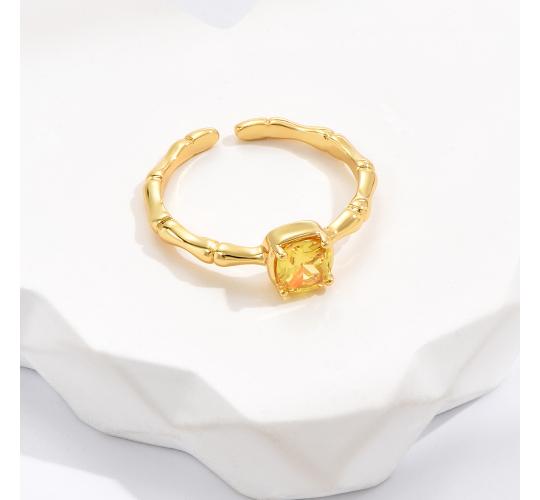 10 pcs - Bamboo Princess Cut Yellow Zirconia Crystal Open Ring Adjustable|GCJ375|UK SELLER