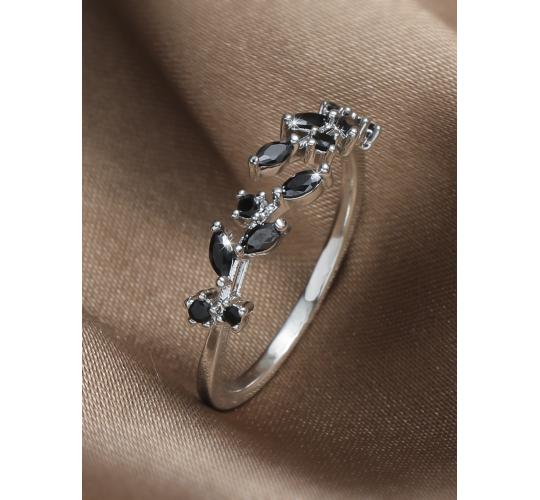 10 pcs - Leaf Black Zircon Crystal Wrap Open Ring Adjustable|GCJ377|UK SELLER