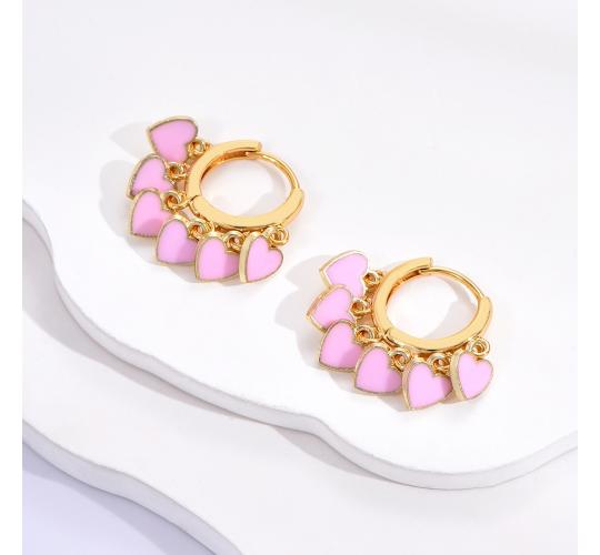10 pcs - Pink Love Heart Charms Huggie Gold Plated Earrings|GCJ378|UK SELLER