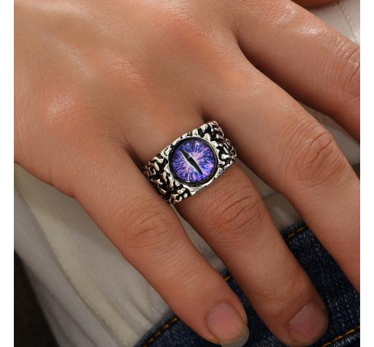 10 pcs - Purple Cat Eye Silver Tone Open Ring Adjustable|GCJ380|UK SELLER