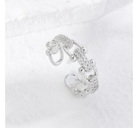 10 pcs - U Linked Zircon Crystal Silver Tone Open Ring Adjustable|GCJ381|UK SELLER