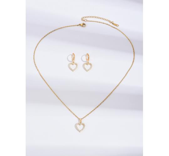 20 pcs - Love Heart Zircon Crystals Necklace and Huggies Earring Gold Tone 2 Pcs Jewellery Set - 10 Sets|GCJ382 |UK SELLER
