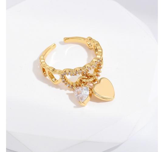 10 pcs - Love Heart Charm Zircon Crystal Band Open Ring Adjustable in Gold|GCJ383 |UK SELLER