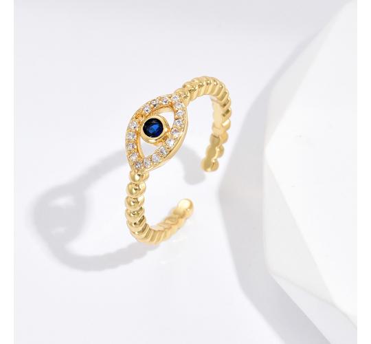 10 pcs - Blue Evil Eye Zircon Crystals Open Ring Adjustable in Gold|GCJ384|UK SELLER