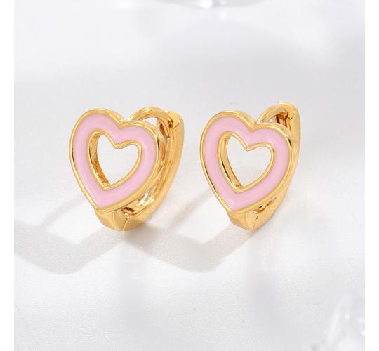 10 pcs - Pink Enamel Love Heart Huggie Hoop Gold Plated Earrings|GCJ388|UK SELLER