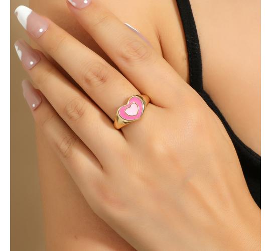 10 pcs - Pink Double Love Heart Open Ring Adjustable in Gold|GCJ389|UK SELLER