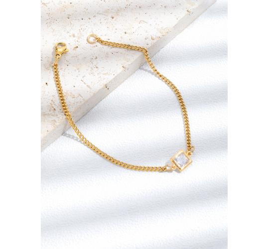 10 pcs - Princess Cut Square Zircon Crystals Gold Tone Bracelet|GCJ390|UK SELLER