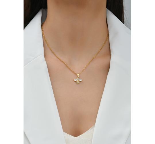 10 pcs - Bee Design Zircon Crystal Gold Plated Pendant Necklace|GCJ392|UK SELLER
