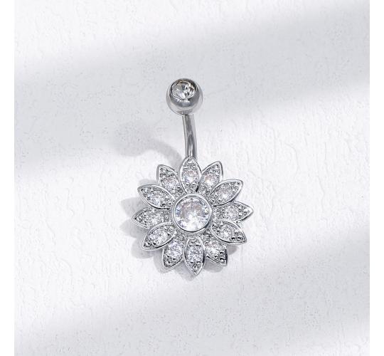 10 pcs - Sunflower Zircon Crystal Silver Plated Navel Belly Piercings Belly Ring|GCJ393|UK SELLER