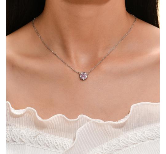10 pcs - Flower Sakura Pink Zircon Crystal Silver Pendant Necklace|GCJ397|UK SELLER