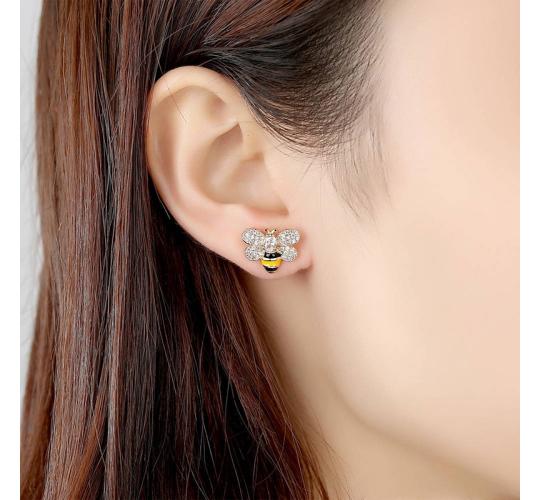 10 Pairs - Bee Design Zircon Crystal Stud Earrings|GCJ398|UK SELLER
