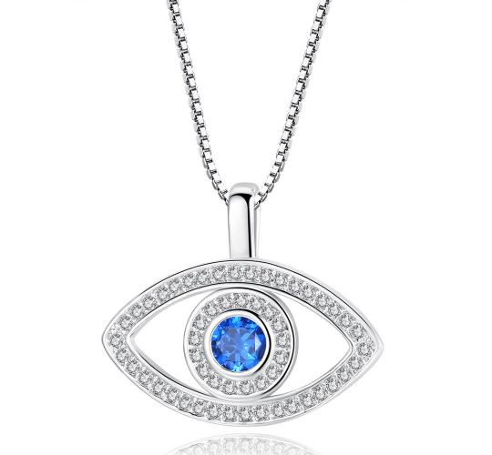 10 pcs - Blue Evil Eye Zircon Crystal Silver Plated Pendant Necklace|GCJ400|UK SELLER