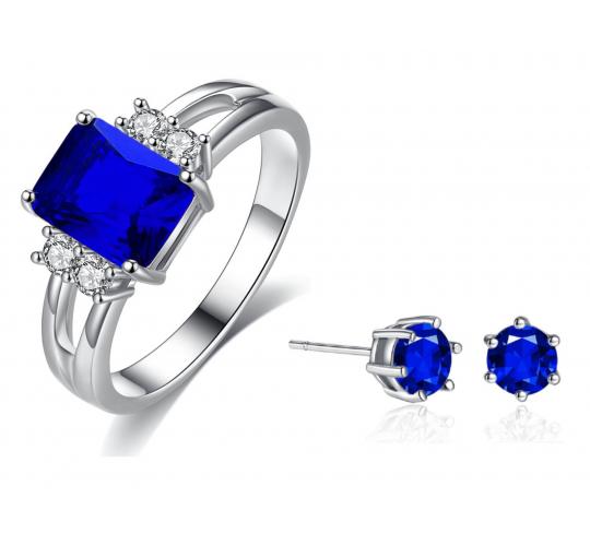 20 pcs - Trilogy Emerald Blue Crystal Ring and Earrings Set - 10 Sets - Random Size|GCJ032+GCJ019|UK SELLER