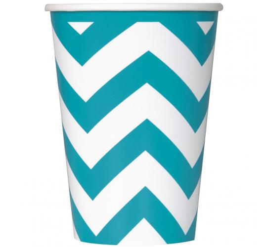 Wholesale Joblot of 96 Amscan Chevron Caribbean Blue 256ml Paper Cups (8pcs)