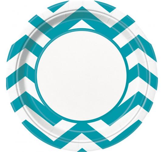 Wholesale Joblot of 96 Amscan Chevron Caribbean Blue 23cm Paper Plates (8pcs)