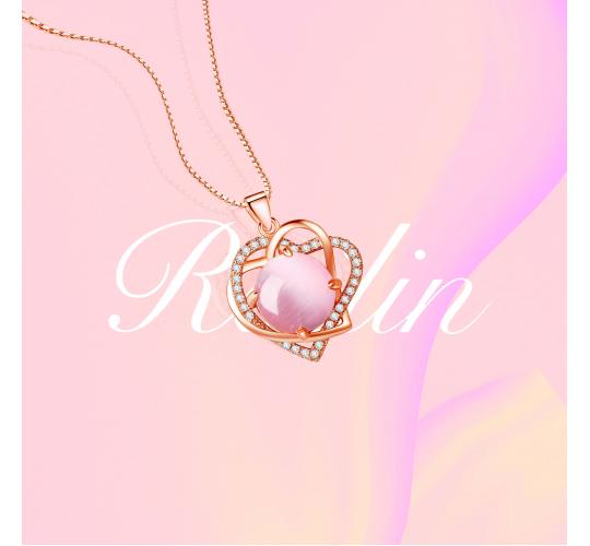 925 Sterling Silver Necklaces Two Love Heart Pendant Rose Gold Necklace