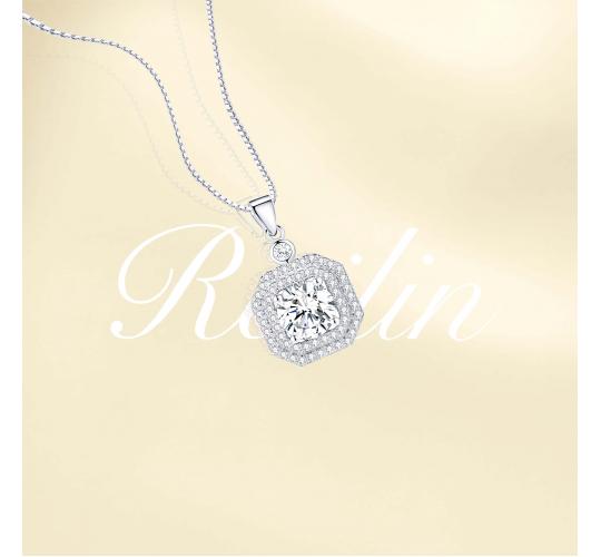 925 Sterling Silver 2 Carats Classic  Round Cut Moissanite Diamond， Two circles of Austrian crystal surround the main stone