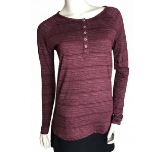 One Off Joblot of 16 Brakeburn Ladies Stripe Henley T-Shirt in Berry Sizes 8-12