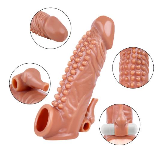 10pcs - Huge Penis Extender Sleeve Elephant Ball Vibrator Realistic Texture G-Spot clitoral - 5 with Battery and 5 Without, Total 10pcs|GCAP132-Batter