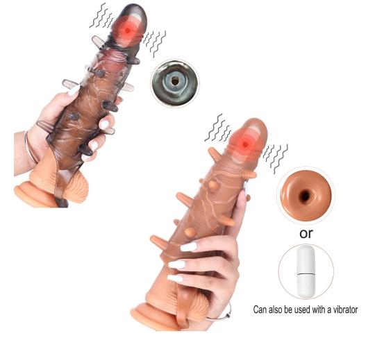 10pcs - Mixed Colour Huge Penis 6cm Extender Sleeve Dildo Spiky Vibrator Realistic Texture- 5 with Battery and 5 Without, Total 10pcs|GCAP133-Battery|
