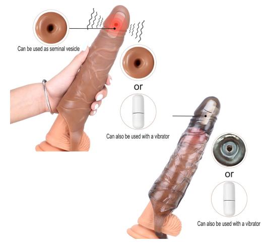 10pcs - Mixed Colour Huge Penis 6cm Extender Sleeve Dildo Vibrator Realistic Texture - 5 with Battery and 5 Without, Total 10pcs|GCAP134-Battery|UK SE