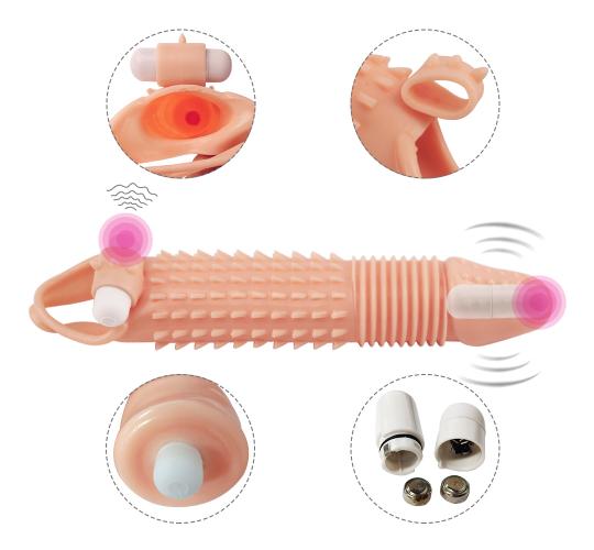 10pcs - Huge Penis Extender Sleeve Triangle Texture Vibrator Realistic Texture - 5 with Battery and 5 Without, Total 10pcs|GCAP135-Battery|UK SELLER