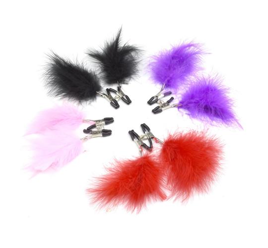 10pcs - Mixed Colour Breast Simulation Clothes Pegs with Small Bells Chain Nipple Clamp Clips|GCSM024-Black/Pink/Purple/Red|UK SELLER