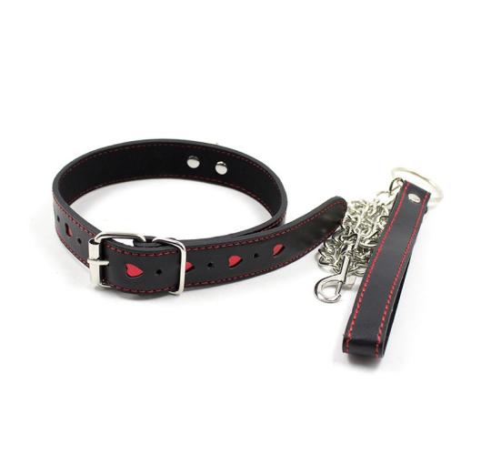 5pcs - PU Leather Erotic Fantasy Heart-shaped Bondage Neck Choker Collar With Chain Lead Leash Restraint|GCSM038|UK SELLER