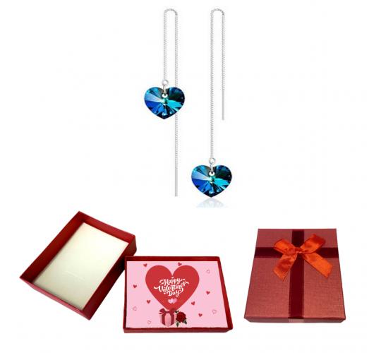 10 pcs - Ocean-Blue Heart-Shaped Premium Crystal Earrings With Valentine Gift Box|GCJ123-Valentine Box|UK SELLER