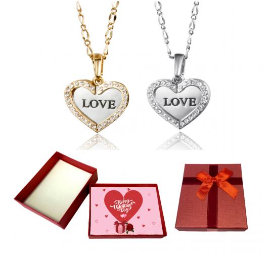 10 pcs - Sparkling Aqua Teardrop Pendant Necklace & Earrings Set With Valentine Gift Box - Mixed Colour|GCJ181-Gold/Silver-Valentine Box|UK SELLER