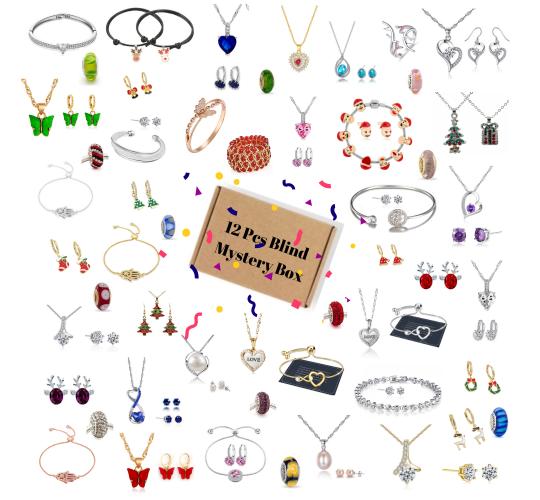 12 pcs - Christmas Jewellery Mystery Blind Lucky Box - Premium Jewellery - Random Mixed Jewellery|GCJSET012-Random|UK SELLER