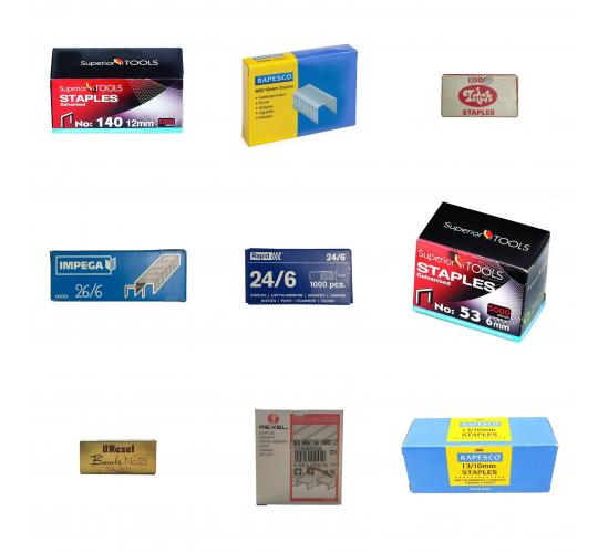 One Off Joblot of 63 Mixed Staple Packs - Rapesco, Superior Tools, Titch, Etc.