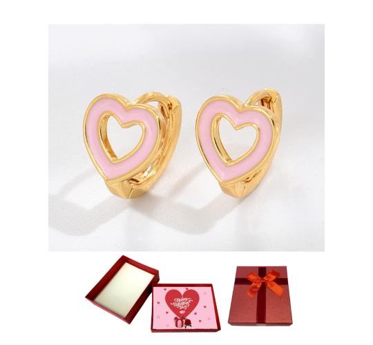10 pcs - Pink Enamel Love Heart Huggie Hoop Gold Plated Earrings With Valentine Gift Box|GCJ388-Valentine Box|UK SELLER