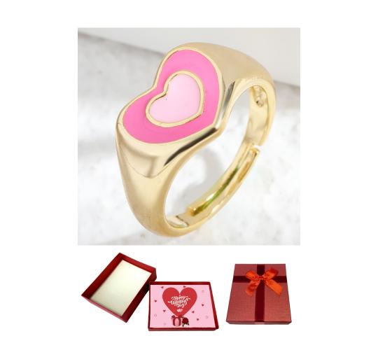 10 pcs - Pink Double Love Heart Open Ring Adjustable in Gold With Valentine Gift Box|GCJ389-Valentine Box|UK SELLER