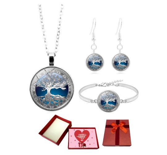 30 pcs - Family Tree Necklaca Earrings Bracelet Jewellery Tri Set With Valentine Gift Box - 10 Sets|GCJ162-Tri set-Valentine Box|UK SELLER