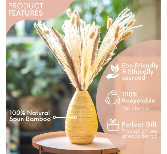 Bamboo vases with pampas grass gift boxed