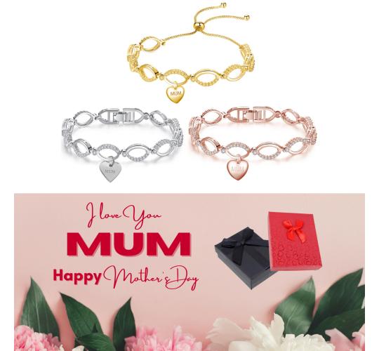 10 pcs - Infinity Premium Crystal Bracelet with Mum Tag and Mother’s Day Message Box - Random Colour|GSVB061-Mum-MD|UK SELLER