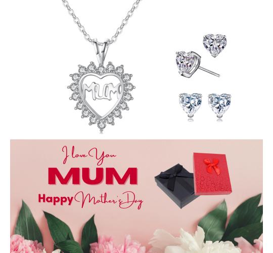 20 pcs - Love Heart Zircon Crystals Pendant Necklace and Earrings with Mother’s Day Gift Box - 10 Sets|GCJ143GCJ234-MD|UK SELLER