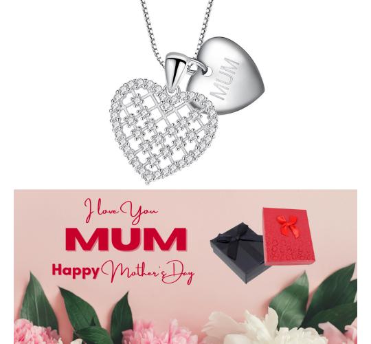 10 pcs - Heart Pendant with MUM Heart Tag Made From Premium Crystal with Mother’s Day Message Gift Box|GCJ339-MD|UK SELLER