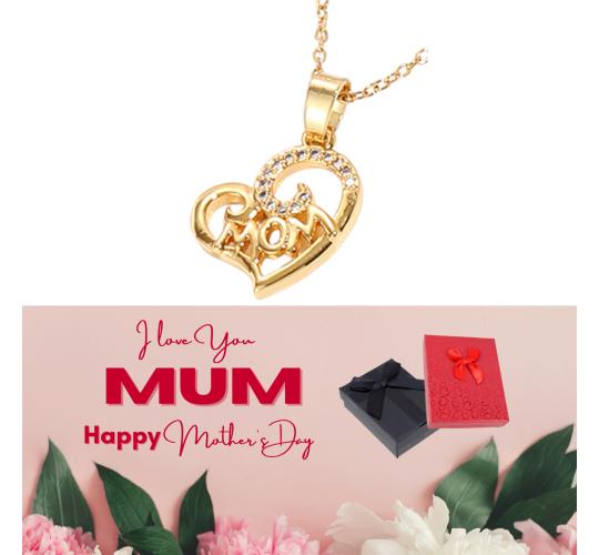 10 pcs - MUM Heart Zircon Crystals Gold Tone Pendant Necklace + Mother’s Day Message Gift Box|GCJ347-MD|UK SELLER