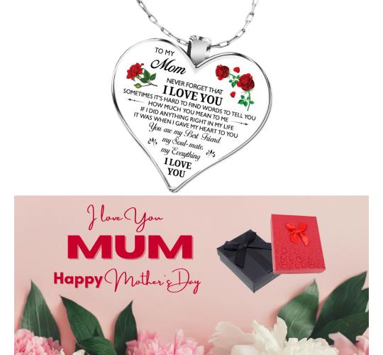 10 pcs -To My Mum Love Heart Red Rose Flower Silver Necklace + Mother’s Day Gift Box|GCJ364-MD|UK SELLER