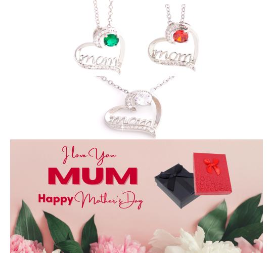 10 pcs - Mum Heart-shaped Crystals Necklace + Mother’s Day Message Gift Box - Random Colour|GCJ551-Clear/Red/Green-MD|UK SELLER