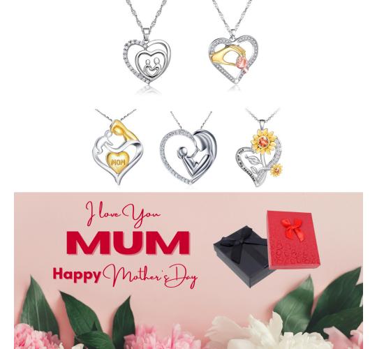 10 pcs - Heart-shaped Necklace with Clear Crystals + Mother’s Day Message Gift Box - Random|GCC063GCC064GCC072GCC074GCC088-MD|UK SELLER